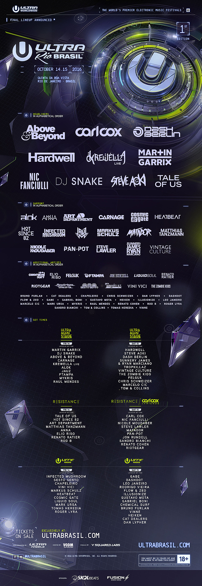 Line Up Final ULTRA BRASIL Rio 2016 - dias 14 e 15 OUT 