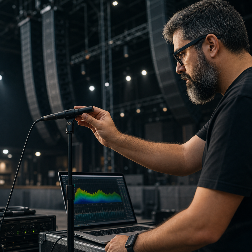 Between Beats na frequência e a multidão, com sistemas de áudio